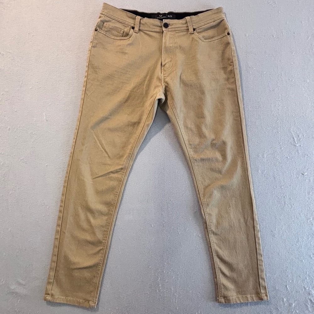 Nick Danger Mens Tan Khaki Stretch Slim Straight Pants 36x32 (Fits 36x30)